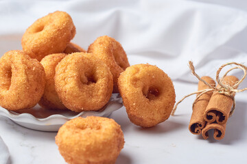 Cinnamon and Sugar Mini Donuts, on a white background
