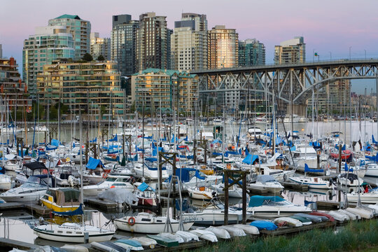Boats in False Creek Marina, Vancouver, British Columbia, Canada