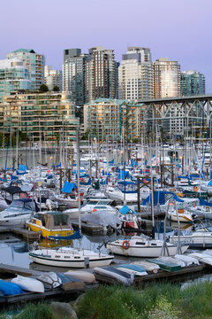 Boats in False Creek Marina, Vancouver, British Columbia, Canada