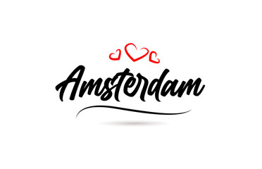 Amsterdam european city typography text word with love. Hand lettering style. Modern calligraphy text