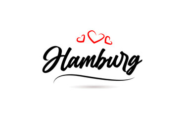 Hamburg european city typography text word with love. Hand lettering style. Modern calligraphy text