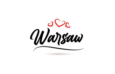 Naklejka na ściany i meble Warsaw european city typography text word with love. Hand lettering style. Modern calligraphy text