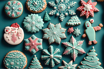 Christmas cookies with frosting decorations. Generative AI