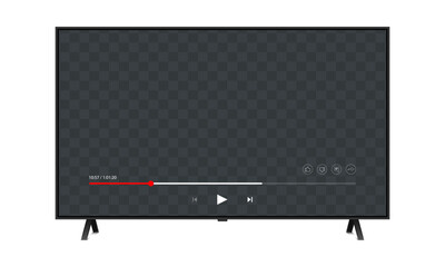 Youtube video player on TV screen. TV version of the YouTube. Vector mockup.