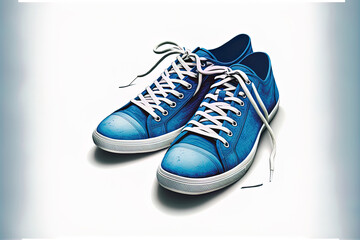 Blue, informal men's sneakers with a white backdrop, isolated. Generative AI