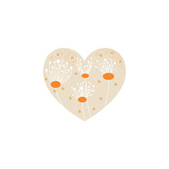 Beautiful heart shape with floral decor on white background