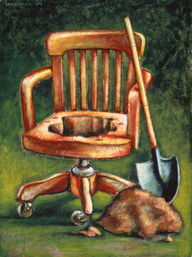 Illustration of Chair with Hole And Shovel
