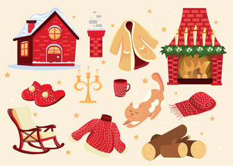 Set of winter items on light background