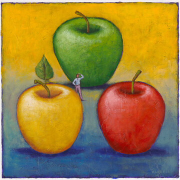 Illustration of Man Choosing From Three Apples