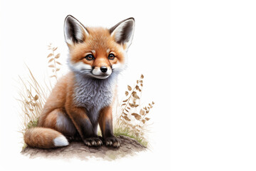 Cute baby fox isolated on white. Generative AI