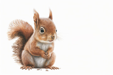 Cute baby red squirrel isolated on white. Generative AI