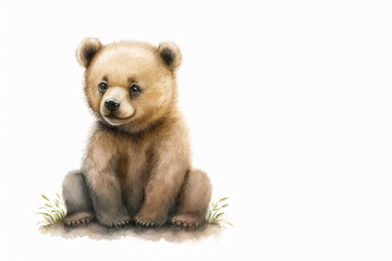 Obraz premium Cute baby bear isolated on white. Generative AI