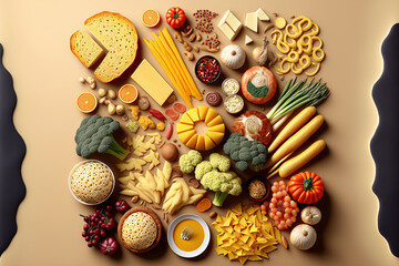 Obraz na płótnie Canvas carbohydrates rich foods. wholesome food a top view. Generative AI