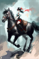 Naklejka premium anime girl riding horse