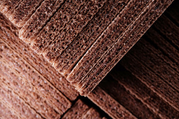 Close up texture of chocolate wafer biscuit