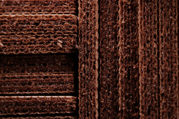 Close up texture of chocolate wafer biscuit