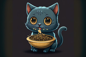 Fototapeta na wymiar Cartoon symbol of a cute cat holding a cat dish. Generative AI