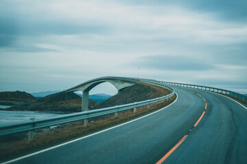 The atlantic ocean road in Norway on a moody autumn day.