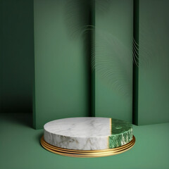 Abstract background green pedestal for product presentation, podium product display 3d rendering