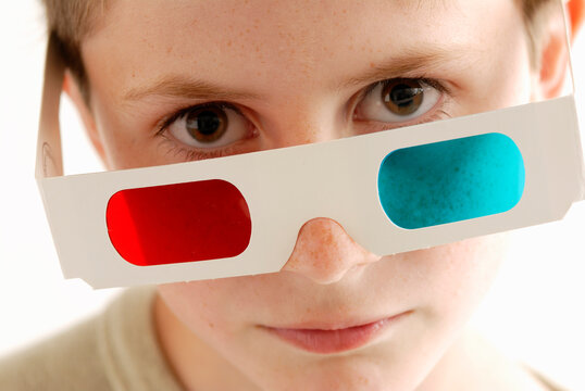 Portrait of Boy Wearing 3-D Glasses