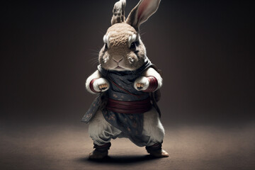 fierce little bunny showing off his martial arts moves, chinese new year 2023, year of the rabbit, Generative AI