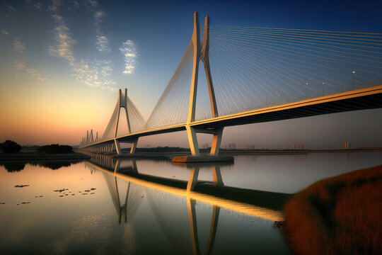 Bridge at Guangdong's Chaozhou City, China. Generative AI
