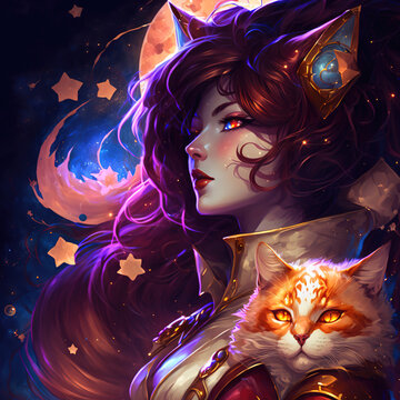 woman cat in the night ahri