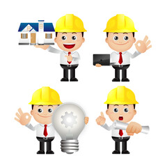 Set of engineer with different poses