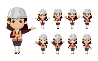 Set of engineer with different poses