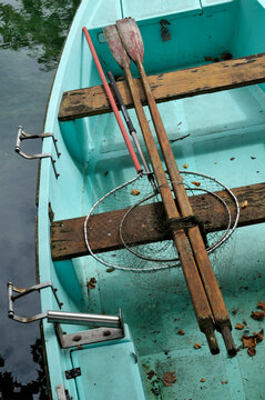 Overhead View of Row Boat with Fishing Nets, Annecy, Alps, France