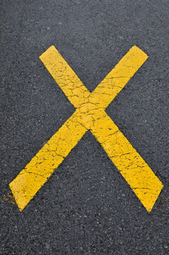 Yellow, X Marking on Road, Alps, France