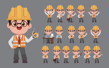 Set of engineer with different poses