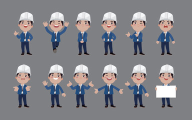 Set of engineer with different poses