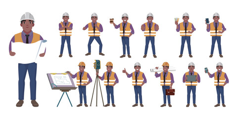 Set of engineer with different poses