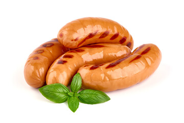 Fried sausages, isolated on white background.