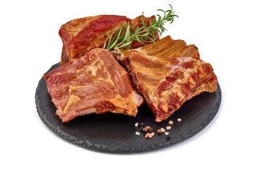 Smoked ribs, isolated on white background. High resolution image.