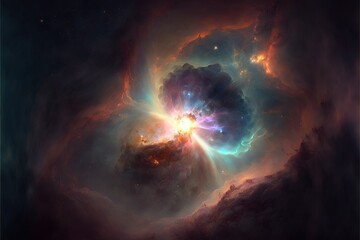 Space nebula, colorful space phenomenon with stars, bursts of energy, neon. AI