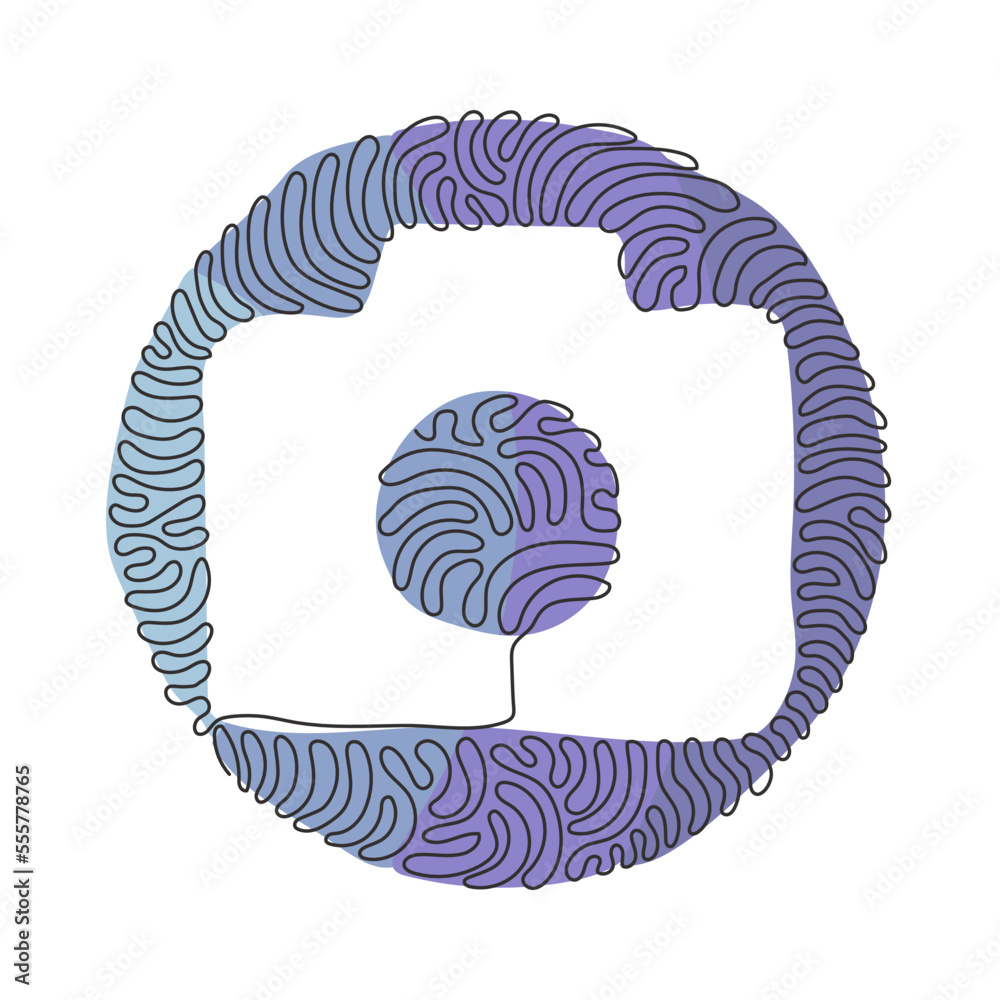 Poster single one line drawing camera linear icon, simple digital device flat design for app logo web websi
