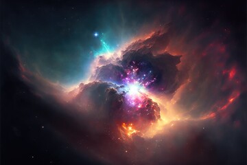 Fototapeta na wymiar Space nebula, colorful space phenomenon with stars, bursts of energy, neon. AI