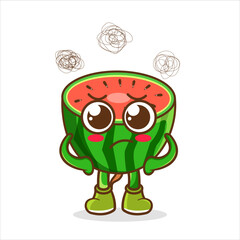 Watermelon character with angry emotions
