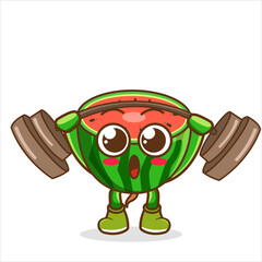 Watermelon mascot cartoon doing fitness with dumbbell