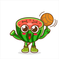 Watermelon playing basketball vector isolated.