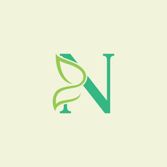 beauty butterfly green natural logo design letter N