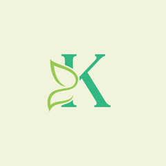 beauty butterfly green natural logo design letter K