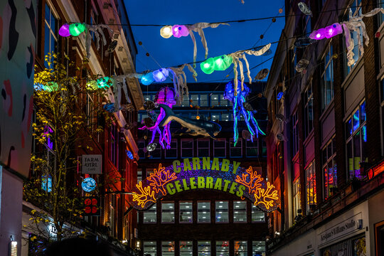 London's Carnaby Street At Night. Shot On 22 December 2022.