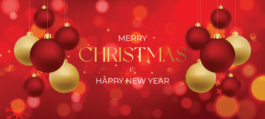Merry christmas banner with christmas elements on red background. Vector illustration