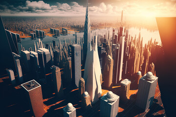 aerial view of a stunning contemporary metropolitan metropolis skyline and its architecture. Generative AI