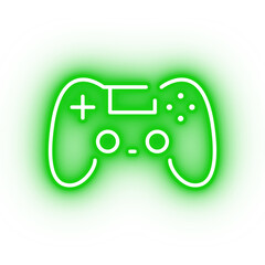 Neon green controller, glowing game controller icon on transparent background © ARTFX Design