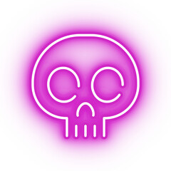 Neon pink skull, glowing skull icon on transparent background