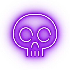 Neon purple skull, glowing skull icon on transparent background